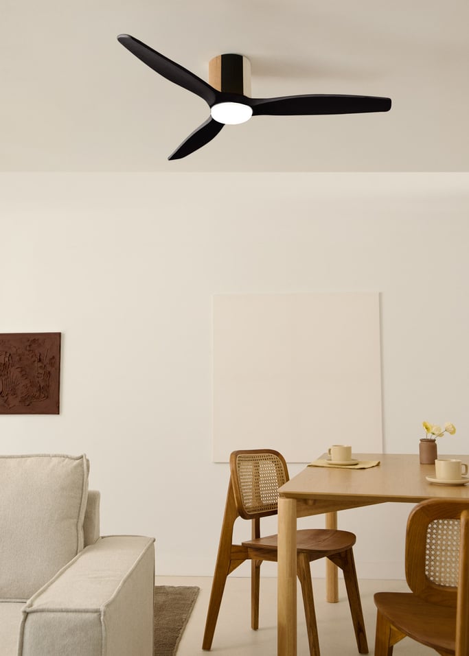 WIND CALM CUSTOM WOVEN - Stille plafondventilator 40W Ø132 cm van 100% hout met LED-verlichting, afbeelding van de galerij 1