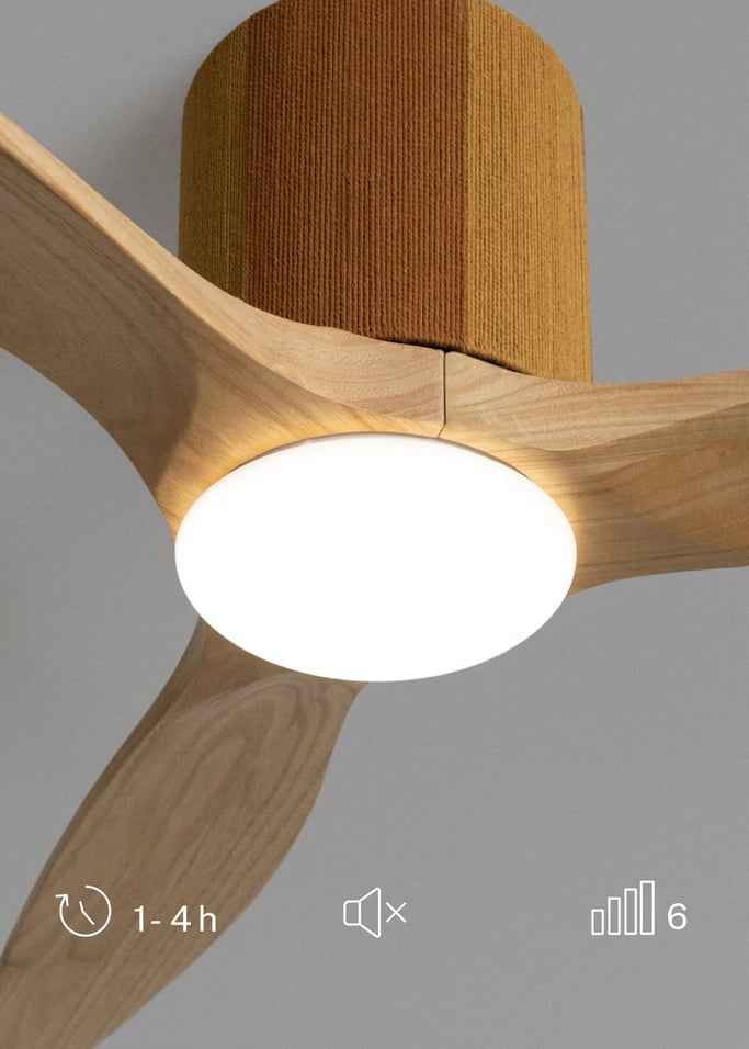 WIND CALM CUSTOM WOVEN - Stille plafondventilator 40W Ø132 cm van 100% hout met LED-verlichting, afbeelding van de galerij 3