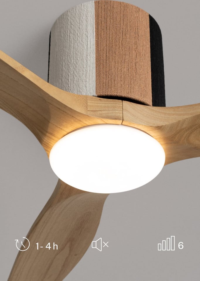 WIND CALM CUSTOM WOVEN - Stille plafondventilator 40W Ø132 cm van 100% hout met LED-verlichting, afbeelding van de galerij 4