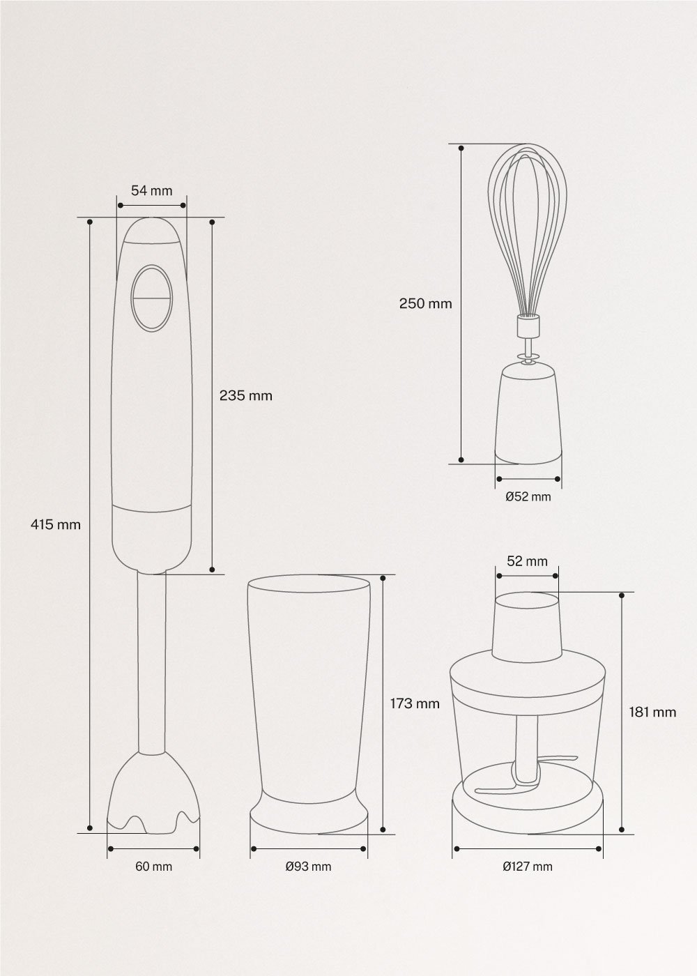 FULLMIX RETRO - Blender ręczny, medidas foto vertical