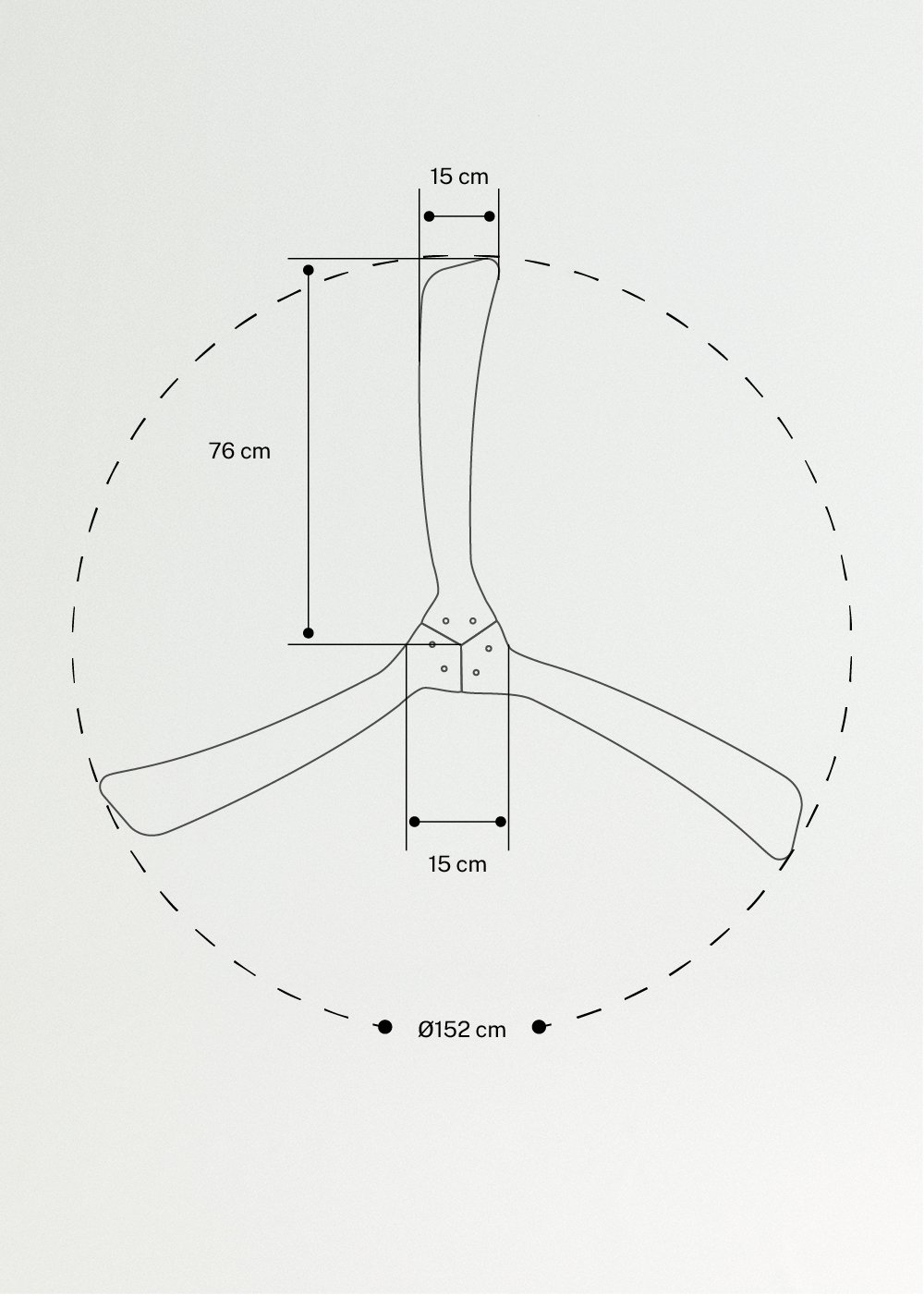 WIND LARGE - Wentylator sufitowy 40W cichy Ø152 cm 100% drewna, medidas foto vertical
