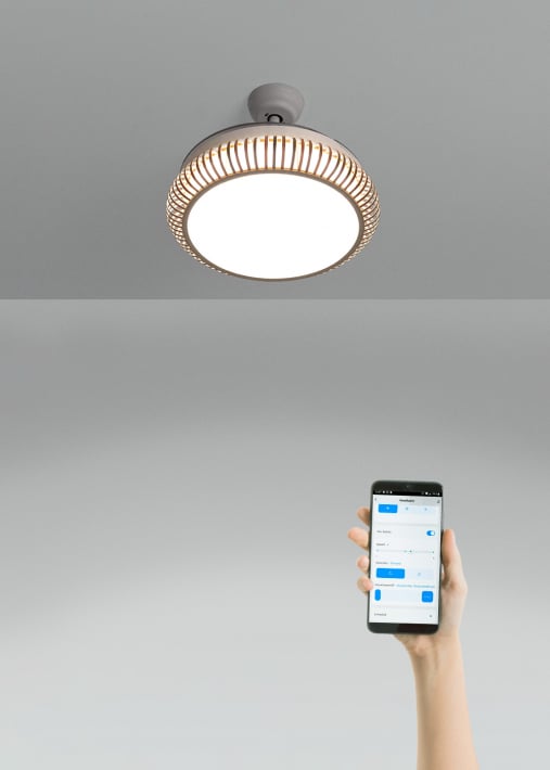 WIND CLEAR RATTAN - Cichy wentylator sufitowy o mocy 40 W z wysuwanymi łopatkami o średnicy 108cm i oświetleniem LED 36W