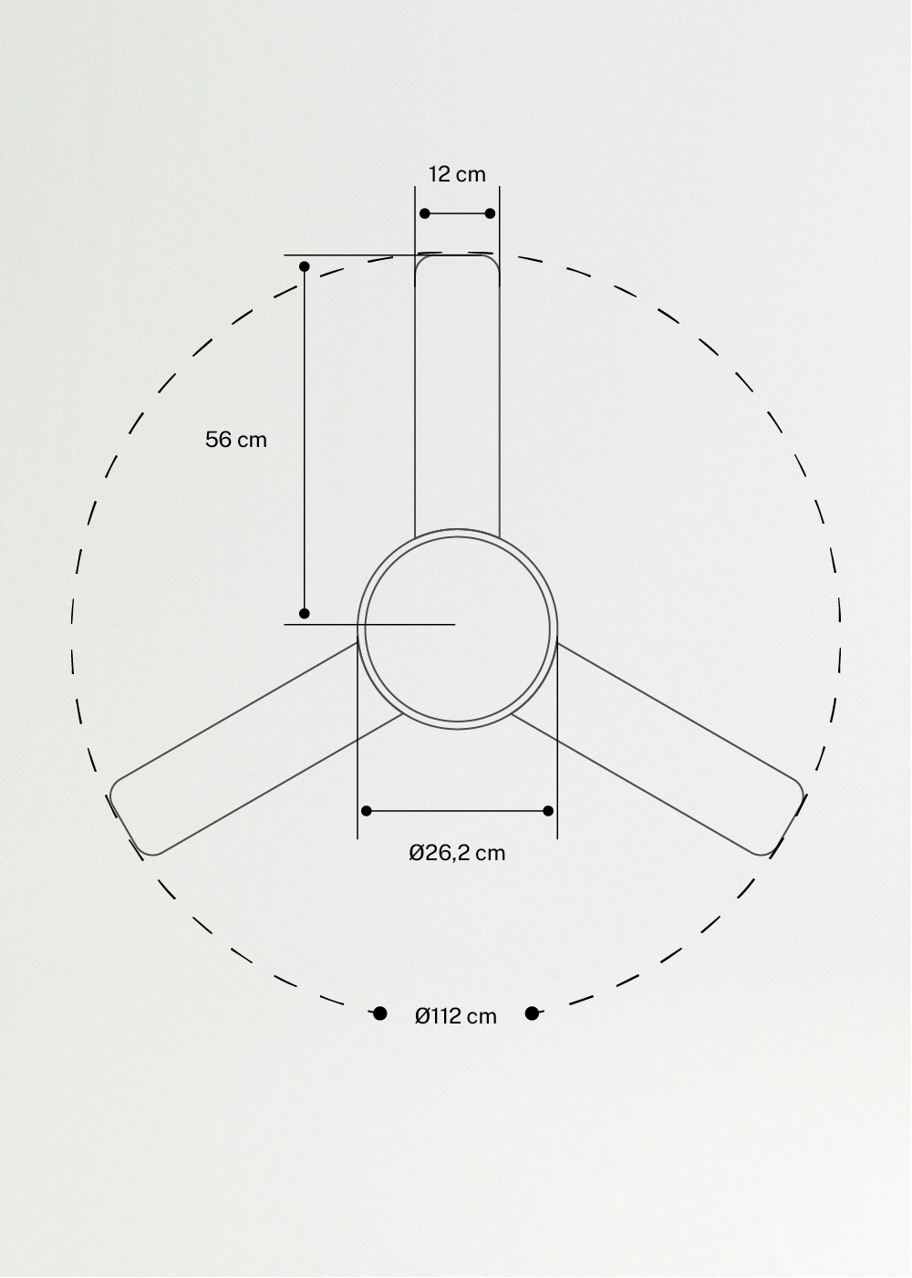 WIND BALL - Wentylator sufitowy 40W cichy Ø112 cm i oświetleniem LED 15W odwracalne ostrza, medidas foto vertical