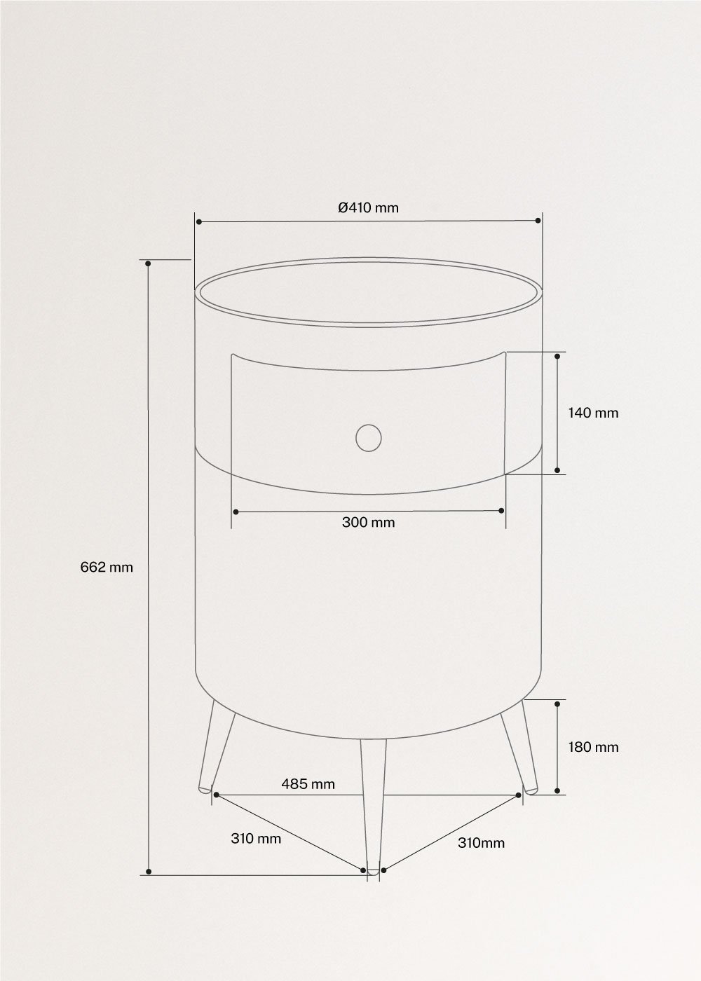 SPEAKER TABLE BASS - Stolik z głośnikami i subwooferem, bluetooth, opcją bezprzewodowego ładowania oraz szufladą do przechowywan, medidas foto vertical