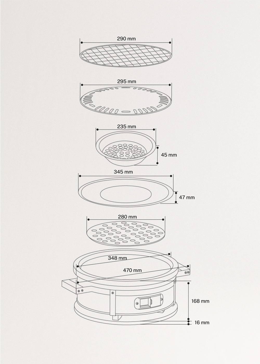 BBQ KAMADO HIBACHI - Grill okrągły z funkcją barbecue i płytą, medidas foto vertical