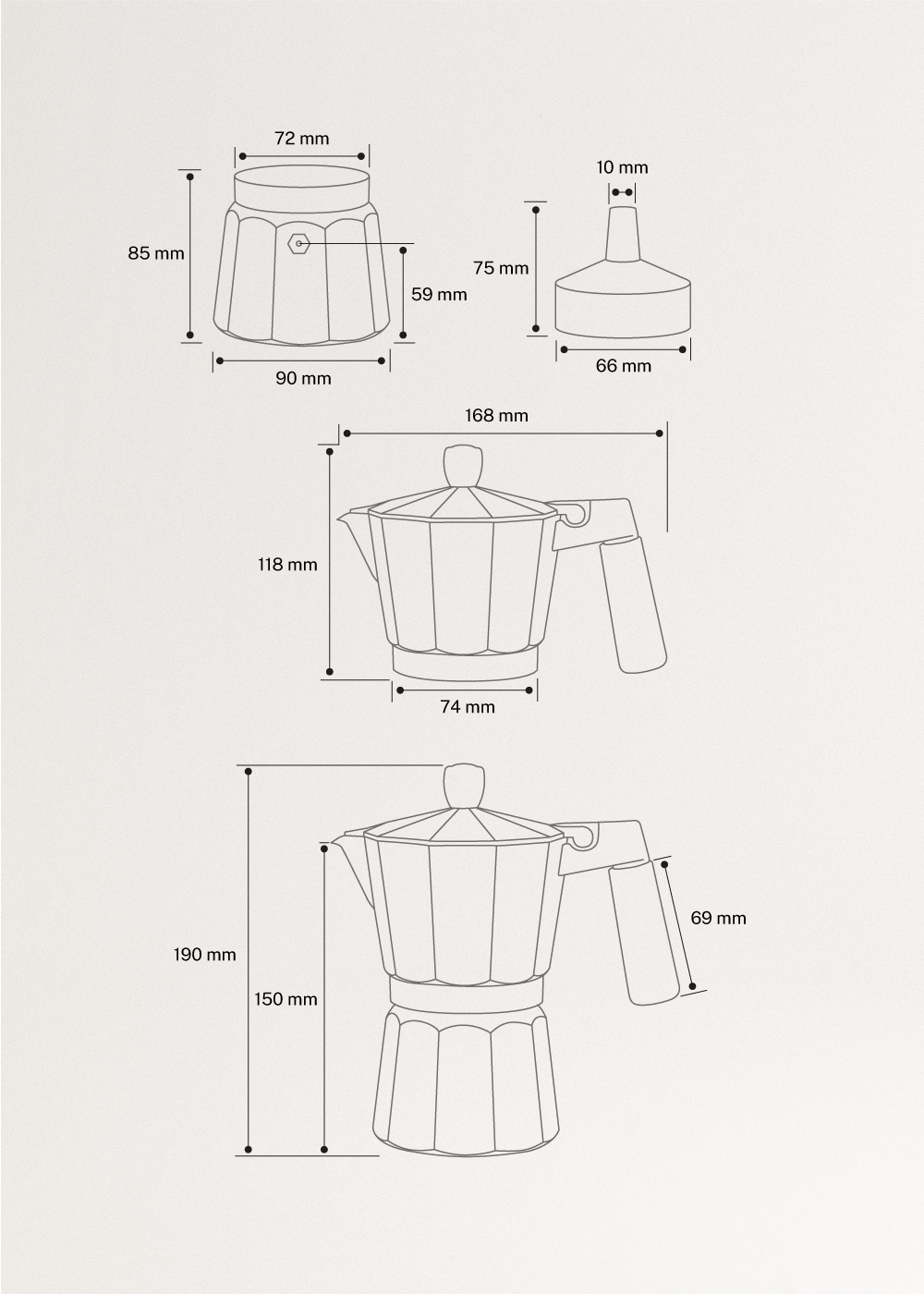 THERA MOKA RETRO - Włoska kawiarka, medidas foto vertical