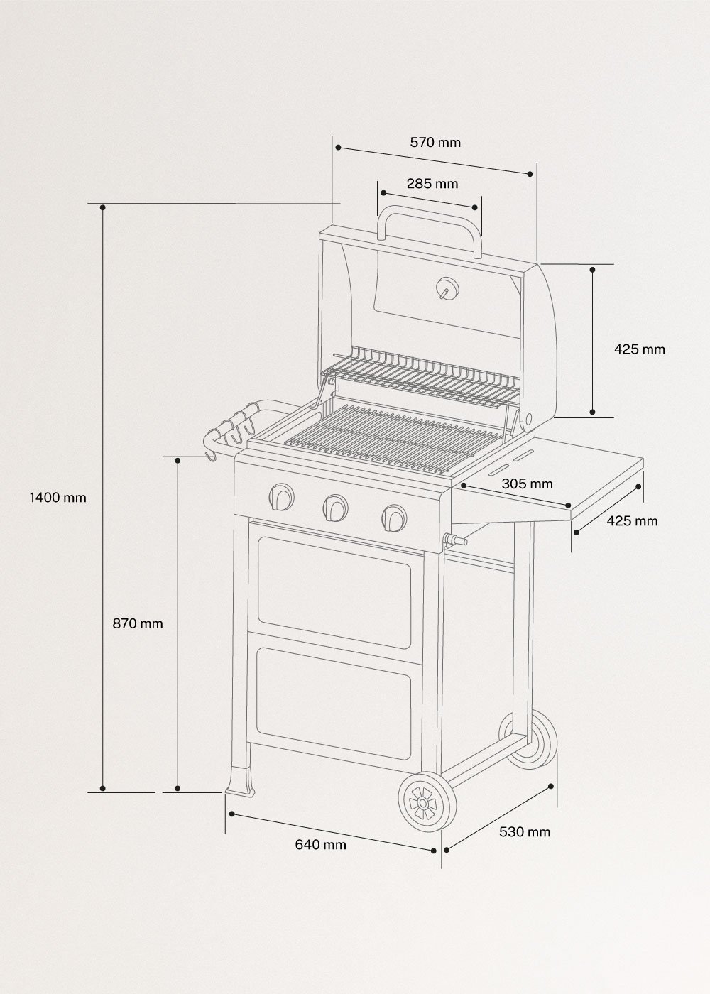 BBQ GAS BURNER - Grill gazowy 9kW z 3 palnikami i składanym stołem, medidas foto vertical