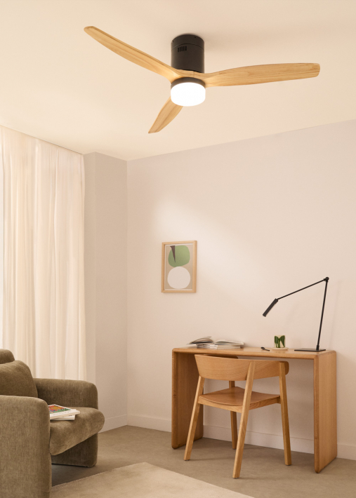 WIND CALM NATURAL WOOD - Wentylator sufitowy 40W cichy 100% drewno