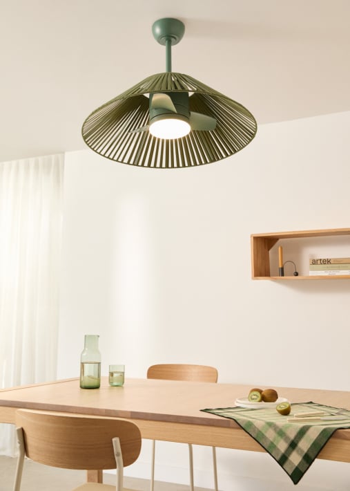 WIND LAMP WOVEN - Cichy wentylator sufitowy 25W z lampą LED