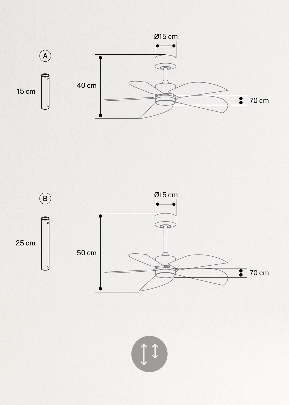 WIND RATTAN - Wentylator Sufitowy 40W Cichy Ø132cm , medidas foto vertical