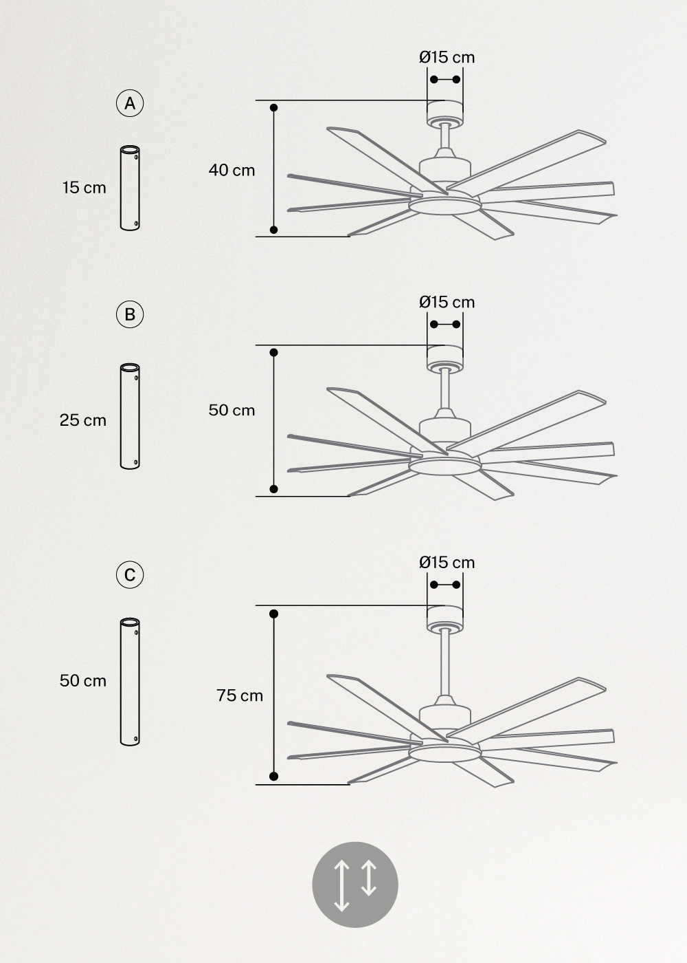 WIND INDUSTRIAL - Cichy wentylator sufitowy 40W – dostępny w różnych rozmiarach, medidas foto vertical