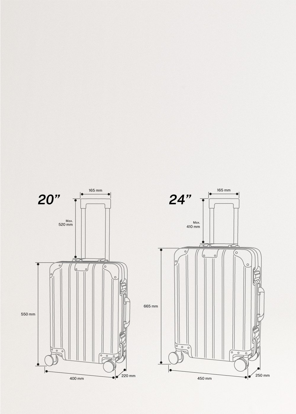 LUGGAGE ALUMINIUM - Twarda walizka aluminiowa z zamkiem TSA i kółkami wielokierunkowymi, medidas foto vertical
