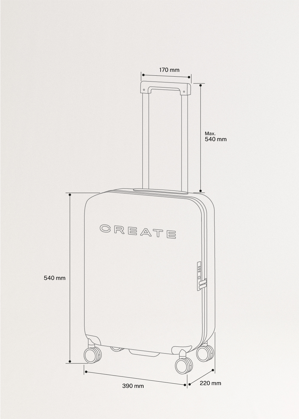 LUGGAGE STUDIO - Sztywna walizka z poliwęglanu z zamkiem TSA i wielokierunkowymi kółkami, medidas foto vertical