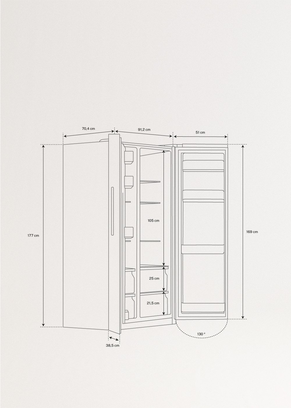 FRIDGE STUDIO SIDE BY SIDE 550 -  Lodówka typu side by side o pojemności 550 l No Frost, medidas foto vertical