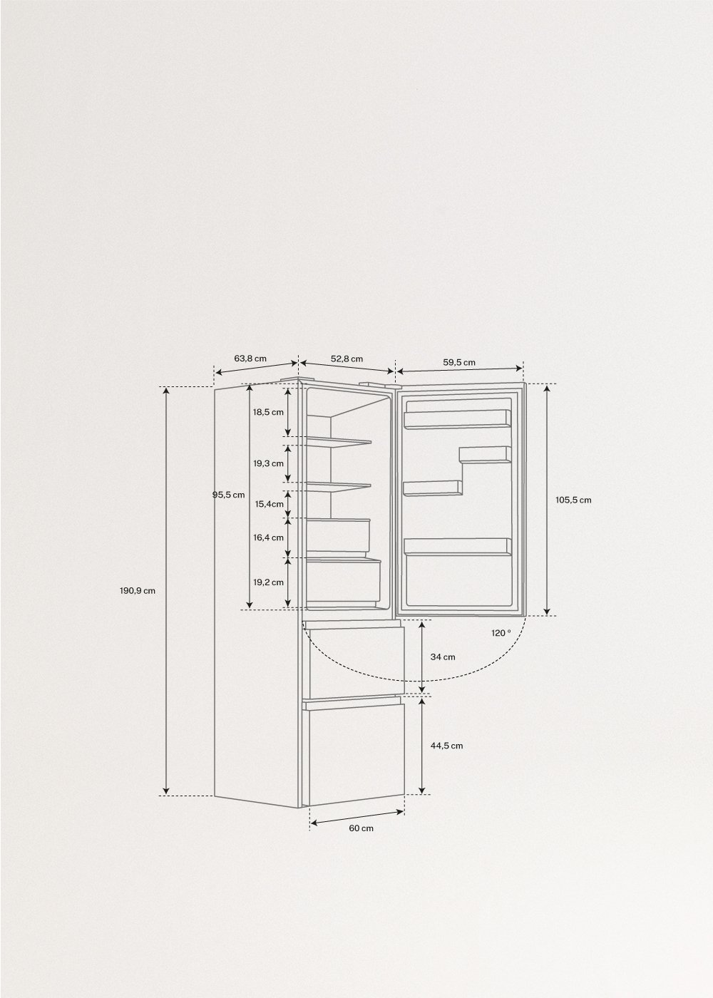 FRIDGE STUDIO COMBI PRO FLEX 401 - Lodówka 401L No Frost w stylu włoskim z Space Pro i Care+, medidas foto vertical