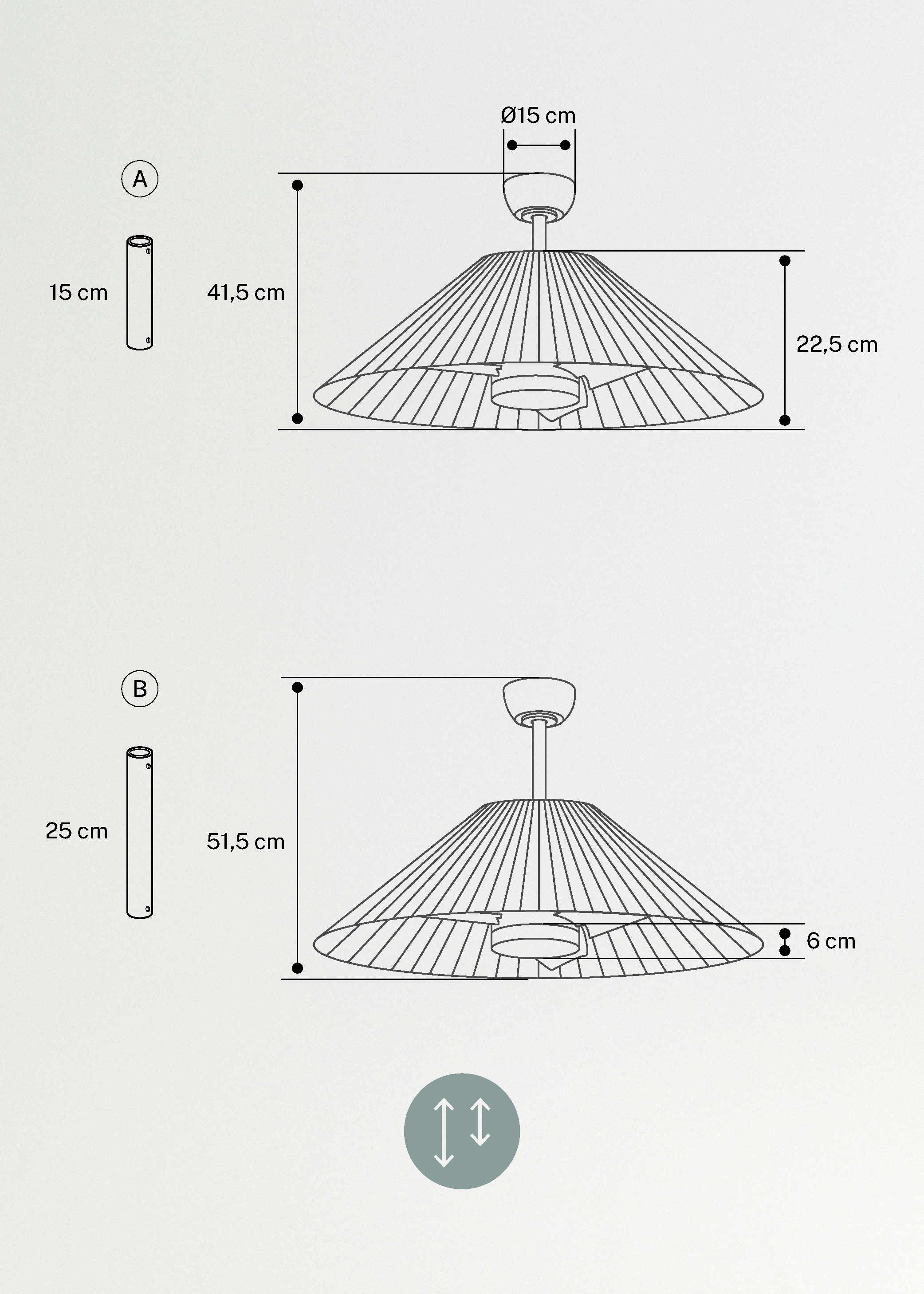 WIND LAMP WOVEN - Cichy wentylator sufitowy 25W z lampą LED, medidas foto vertical