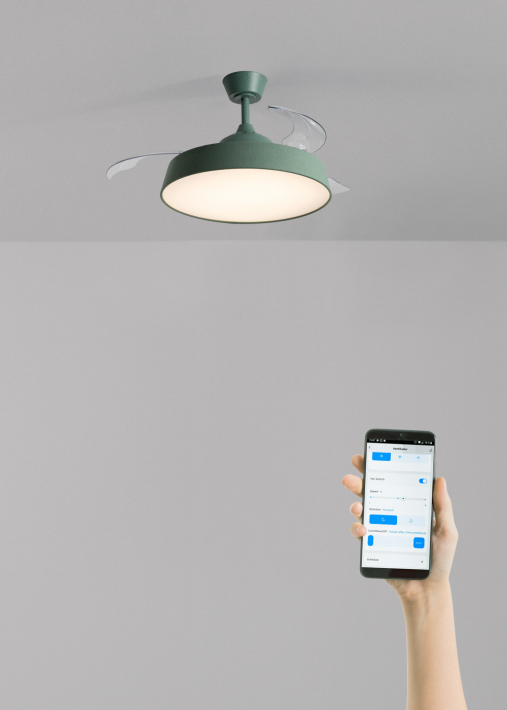 WIND CLEAR CONTOUR  - Cichy wentylator sufitowy 40 W Ø107 cm z chowanymi łopatkami i światłem LED