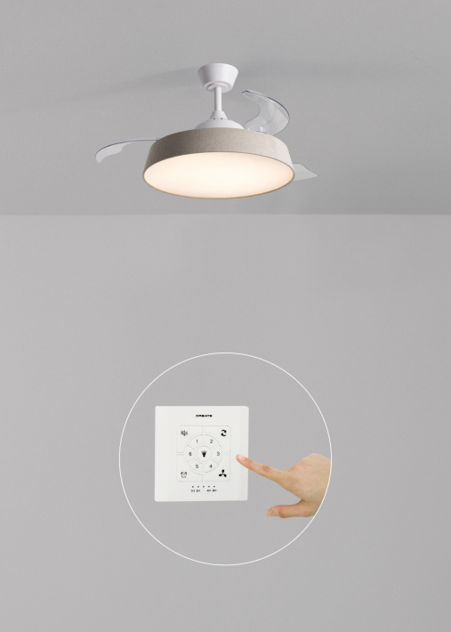 WIND CLEAR CONTOUR  - Cichy wentylator sufitowy 40 W Ø107 cm z chowanymi łopatkami i światłem LED