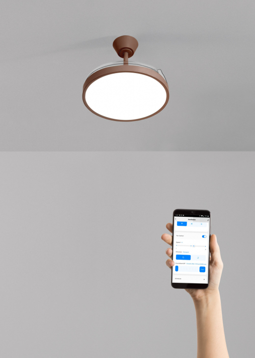 WIND CLEAR STUDIO - Wentylator sufitowy 40W cichy z chowanymi łopatkami i oświetleniem LED, różne rozmiary