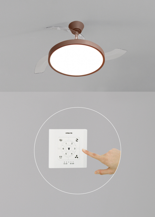 WIND CLEAR STUDIO - Wentylator sufitowy 40W cichy z chowanymi łopatkami i oświetleniem LED, różne rozmiary