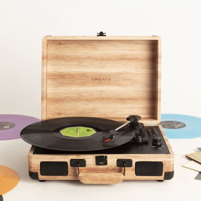 RECORD PLAYER WOOD - Przenosny gramofon w formie walizki z Bluetooth USB, SD, MicroSD i Mp3, imagen de galería 1