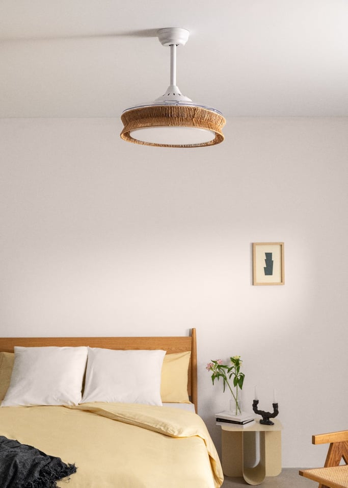 WIND CLEAR RATTAN - Cichy wentylator sufitowy o mocy 40 W z wysuwanymi łopatkami o średnicy 108cm i oświetleniem LED 36W, obraz z galerii 3