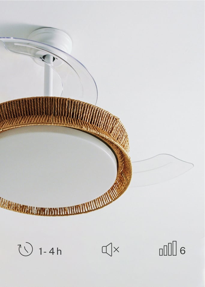 WIND CLEAR RATTAN - Cichy wentylator sufitowy o mocy 40 W z wysuwanymi łopatkami o średnicy 108cm i oświetleniem LED 36W, obraz z galerii 6