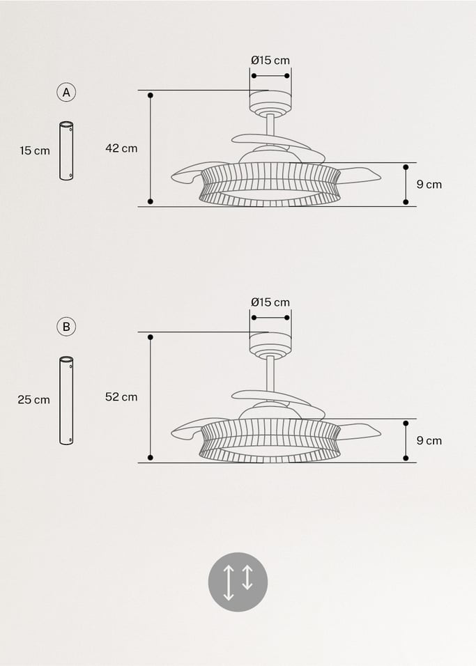 WIND CLEAR RATTAN - Cichy wentylator sufitowy o mocy 40 W z wysuwanymi łopatkami o średnicy 108cm i oświetleniem LED 36W, obraz z galerii 9