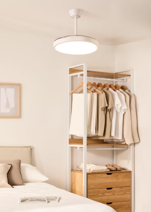 Kup WIND CLEAR STUDIO - Wentylator sufitowy 40W cichy z chowanymi łopatkami i oświetleniem LED, różne rozmiary