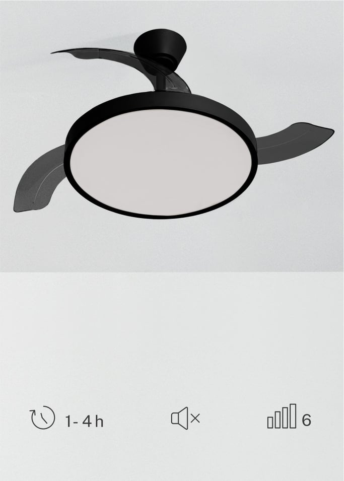 WIND CLEAR STUDIO - Wentylator sufitowy 40W cichy z chowanymi łopatkami i oświetleniem LED, różne rozmiary, obraz z galerii 5