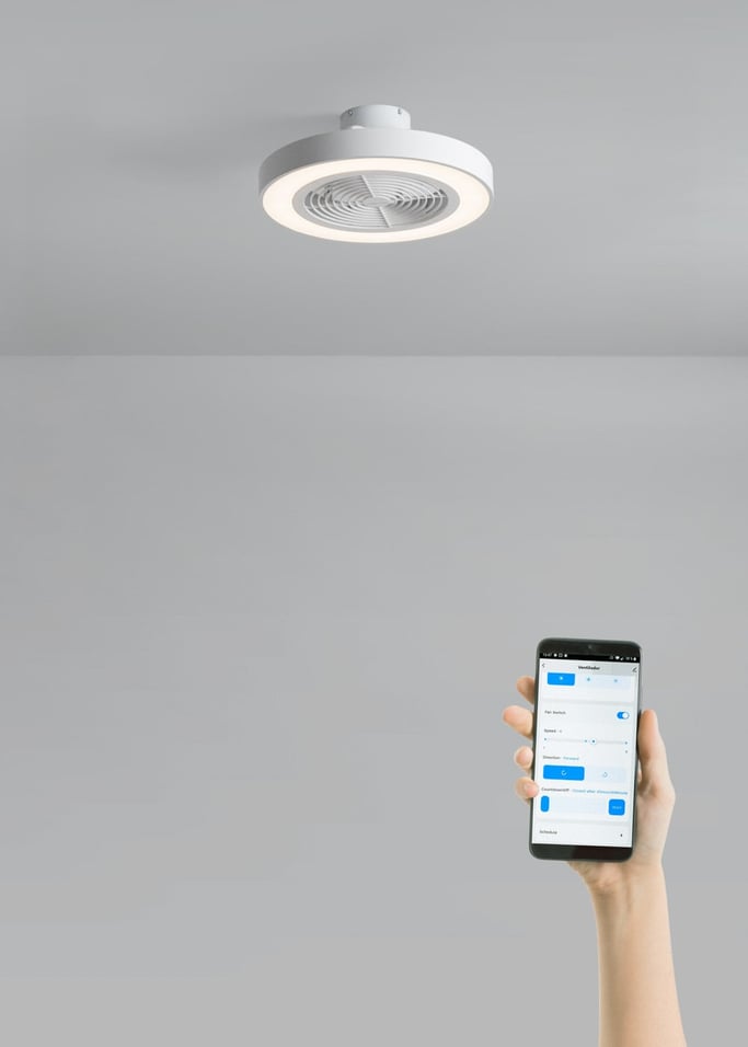 WIND CLEAR EASY - Cichy wentylator sufitowy 40W Ø50 cm z ukrytymi łopatkami i oświetleniem LED, obraz z galerii 2