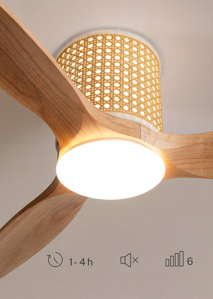 WIND CALM CUSTOM RATTAN - Wentylator sufitowy 40W cichy Ø132 cm z oświetleniem LED w korpusie i lampie, obraz z galerii 6