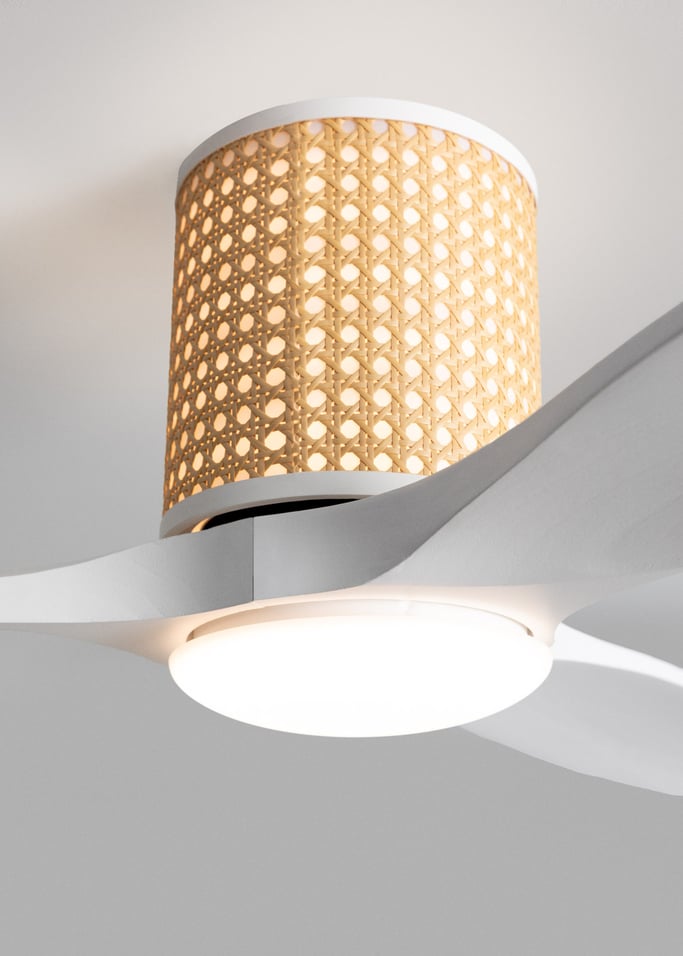 WIND CALM CUSTOM RATTAN - Wentylator sufitowy 40W cichy Ø132 cm z oświetleniem LED w korpusie i lampie, obraz z galerii 5