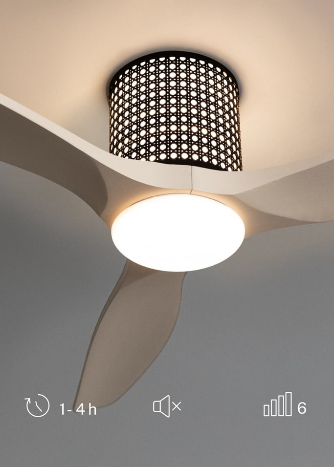 WIND CALM CUSTOM RATTAN - Wentylator sufitowy 40W cichy Ø132 cm z oświetleniem LED w korpusie i lampie, obraz z galerii 5