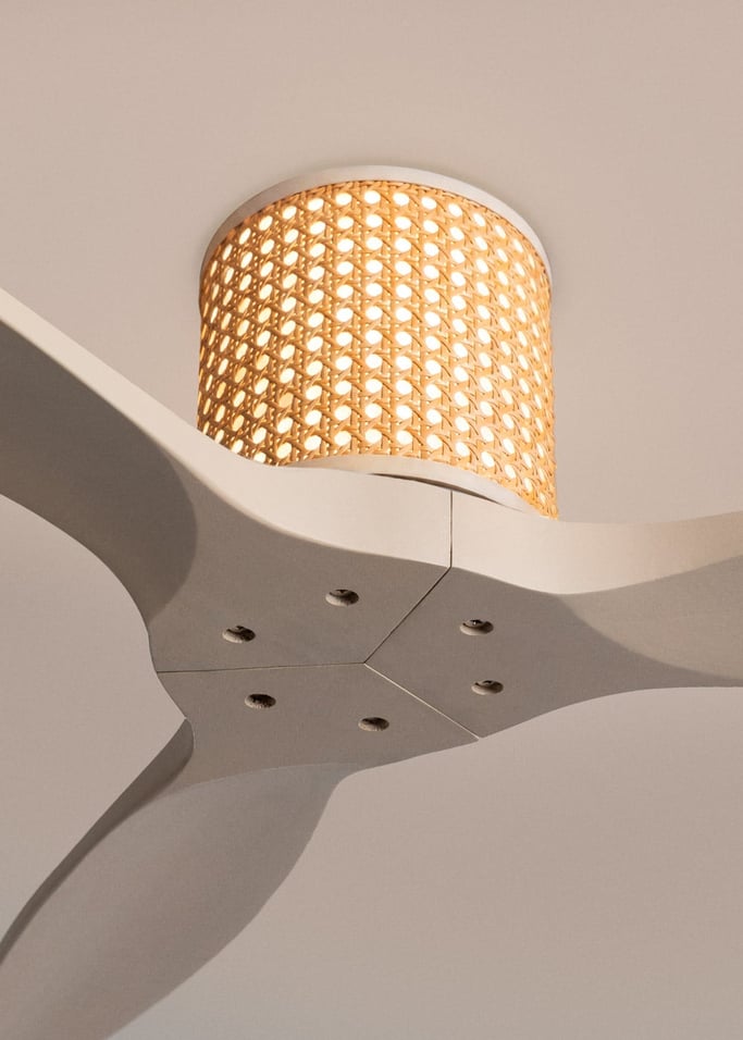 WIND CALM CUSTOM RATTAN - Wentylator sufitowy 40W cichy Ø132 cm z oświetleniem LED w korpusie i lampie, obraz z galerii 4