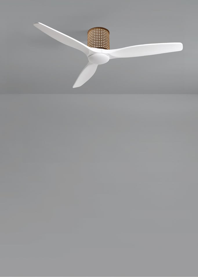 WIND CALM CUSTOM RATTAN - Wentylator sufitowy 40W cichy Ø132 cm z oświetleniem LED w korpusie i lampie, obraz z galerii 4