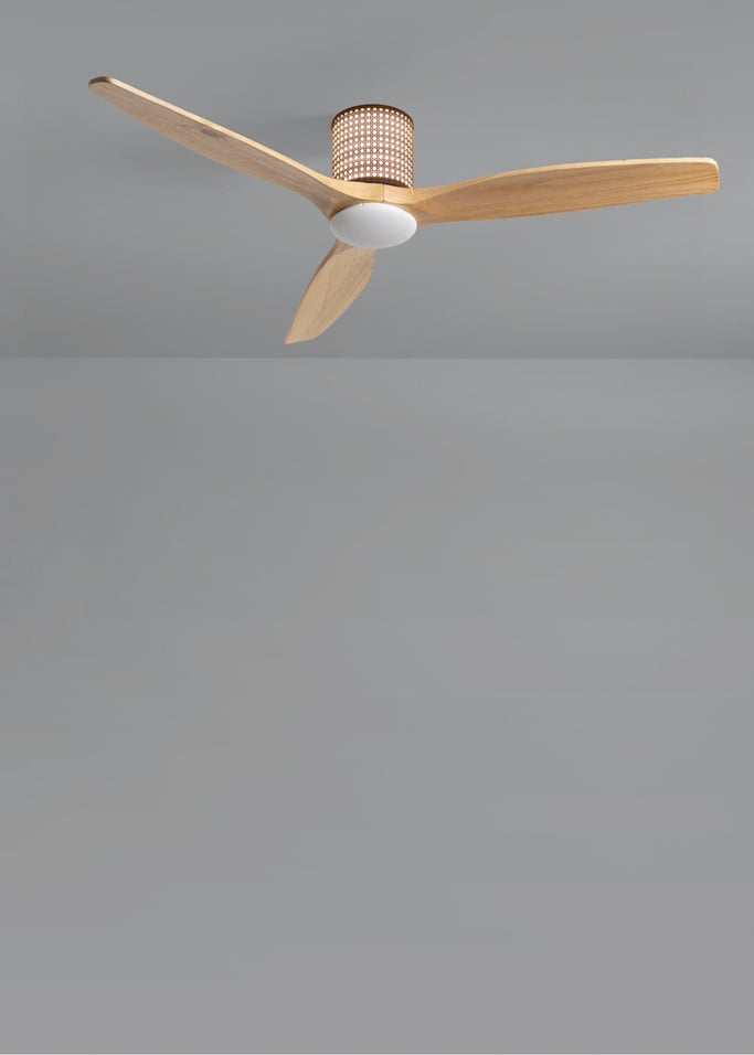 WIND CALM CUSTOM RATTAN - Wentylator sufitowy 40W cichy Ø132 cm z oświetleniem LED w korpusie i lampie, obraz z galerii 5