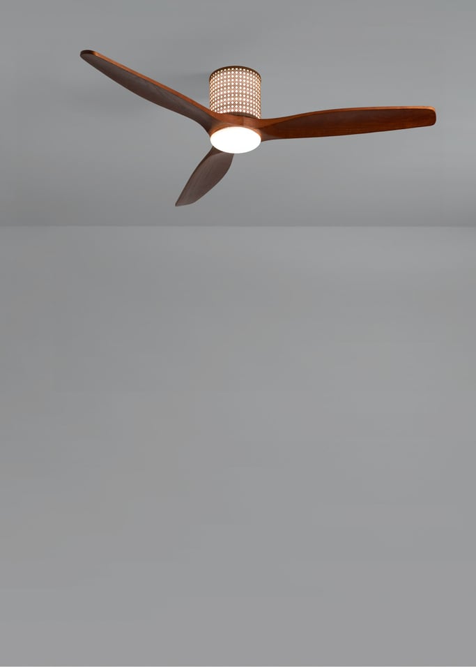 WIND CALM CUSTOM RATTAN - Wentylator sufitowy 40W cichy Ø132 cm z oświetleniem LED w korpusie i lampie, obraz z galerii 4