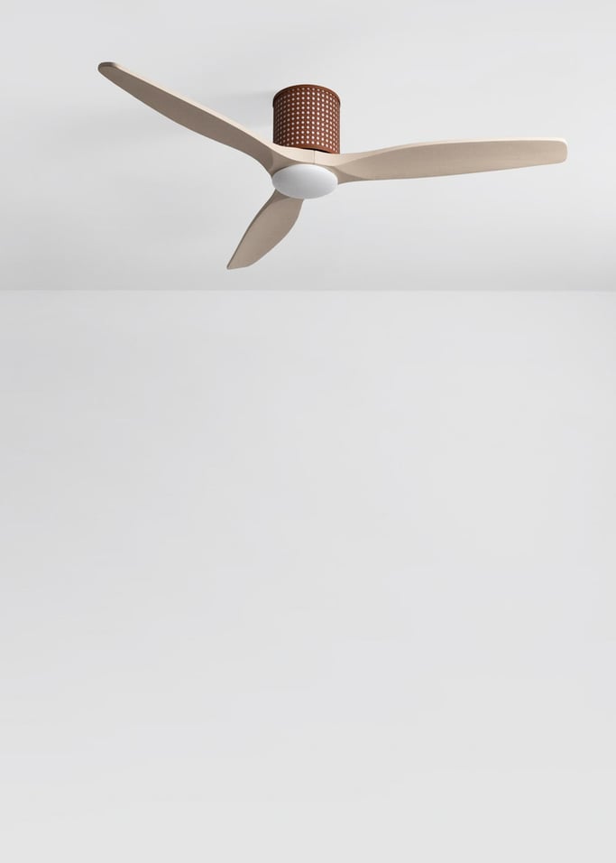WIND CALM CUSTOM RATTAN - Wentylator sufitowy 40W cichy Ø132 cm z oświetleniem LED w korpusie i lampie, obraz z galerii 4