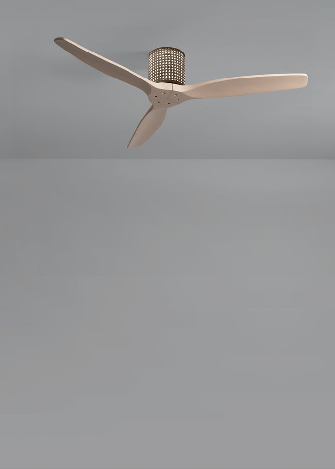 WIND CALM CUSTOM RATTAN - Wentylator sufitowy 40W cichy Ø132 cm z oświetleniem LED w korpusie i lampie, obraz z galerii 4