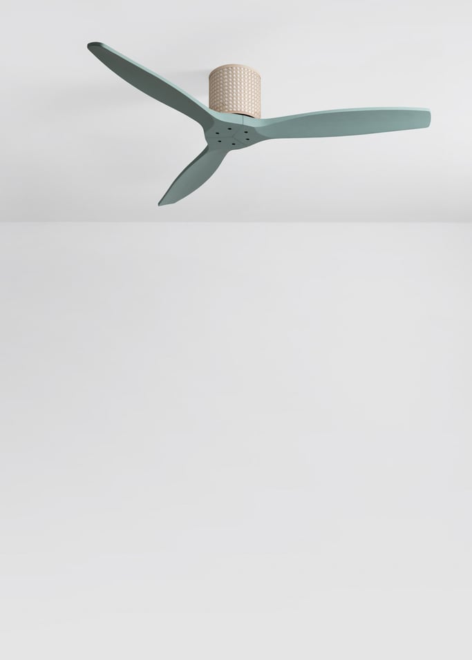 WIND CALM CUSTOM RATTAN - Wentylator sufitowy 40W cichy Ø132 cm z oświetleniem LED w korpusie i lampie, obraz z galerii 2