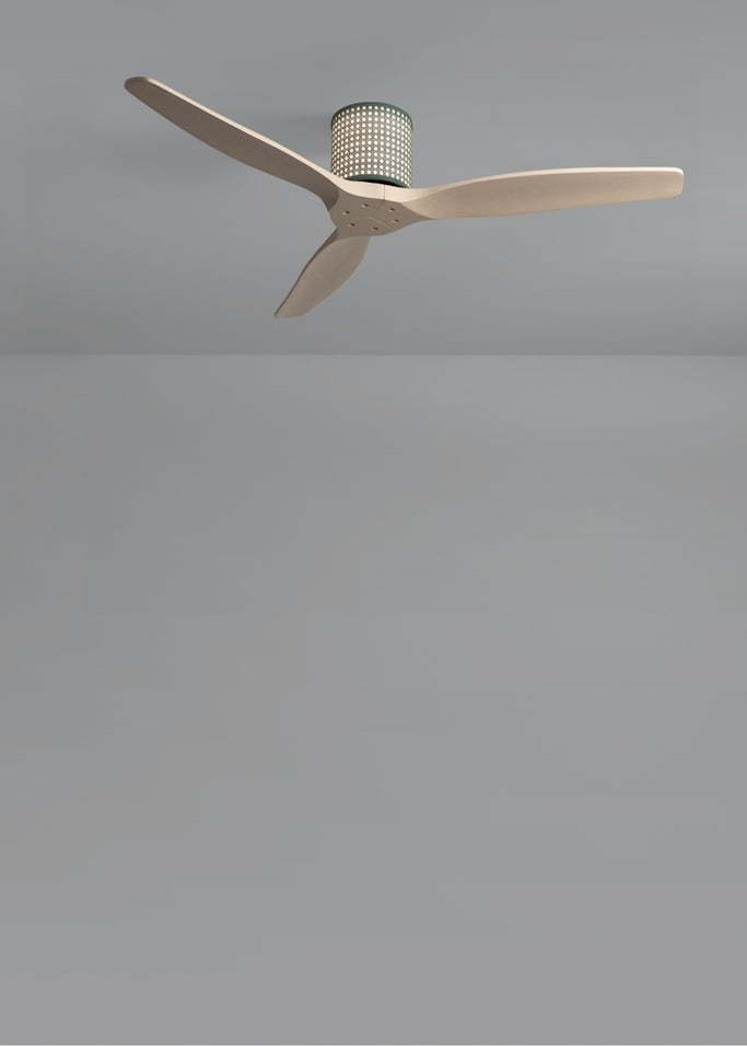 WIND CALM CUSTOM RATTAN - Wentylator sufitowy 40W cichy Ø132 cm z oświetleniem LED w korpusie i lampie, obraz z galerii 4
