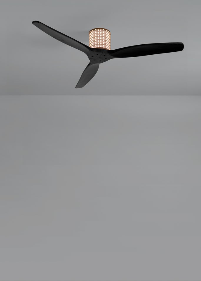WIND CALM CUSTOM RATTAN - Wentylator sufitowy 40W cichy Ø132 cm z oświetleniem LED w korpusie i lampie, obraz z galerii 4