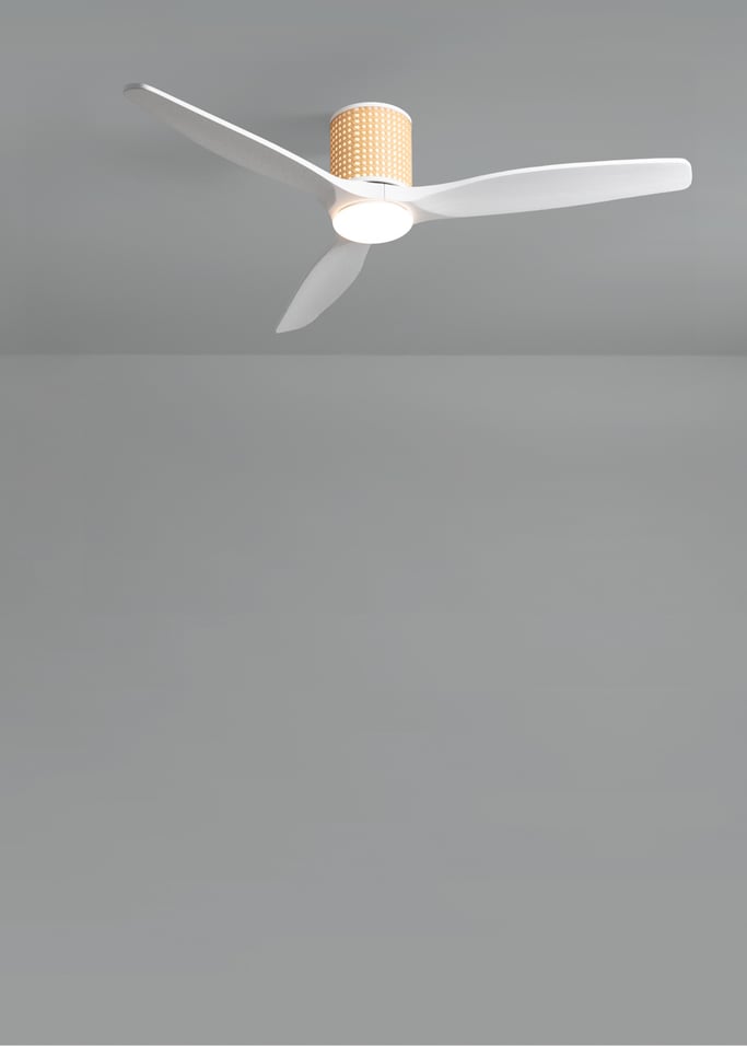 WIND CALM CUSTOM RATTAN - Wentylator sufitowy 40W cichy Ø132 cm z oświetleniem LED w korpusie i lampie, obraz z galerii 5