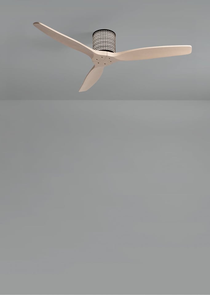 WIND CALM CUSTOM RATTAN - Wentylator sufitowy 40W cichy Ø132 cm z oświetleniem LED w korpusie i lampie, obraz z galerii 4