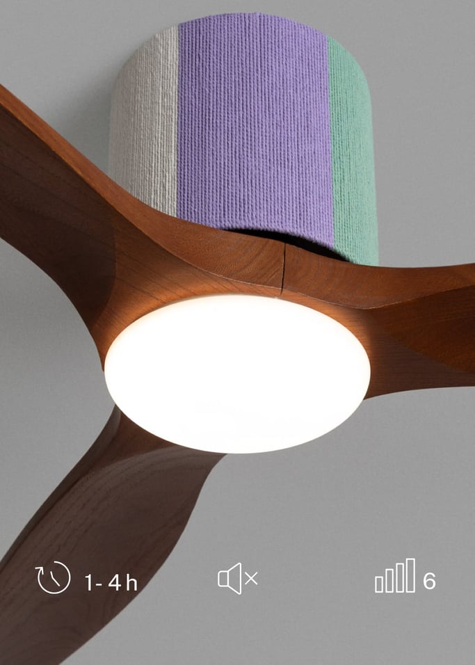 WIND CALM CUSTOM WOVEN - Cichy wentylator sufitowy 40W Ø132 cm wykonany w 100% z drewna z oświetleniem LED, obraz z galerii 3