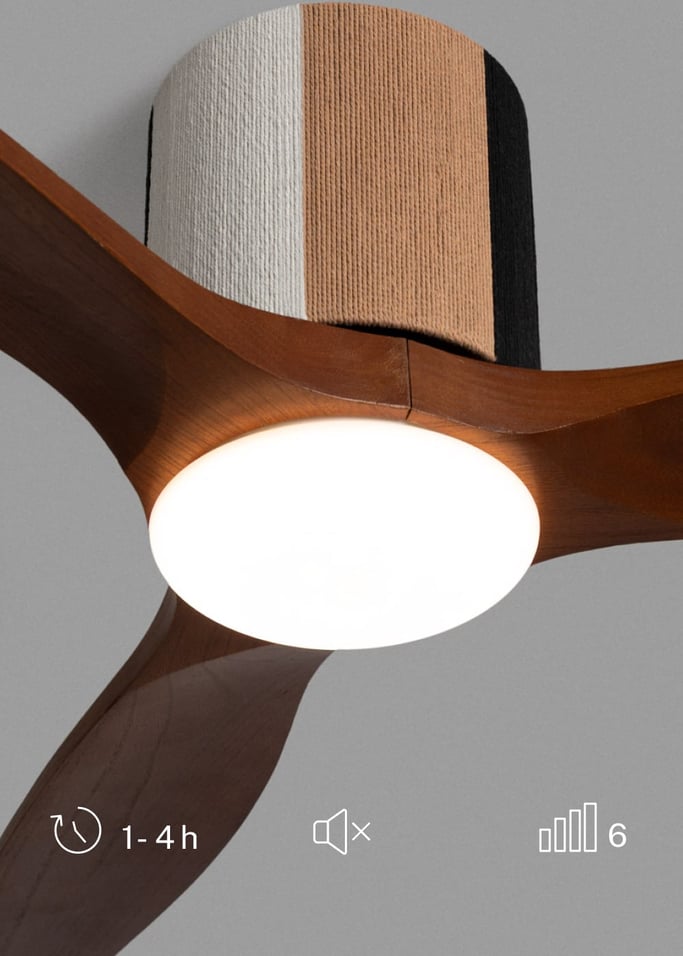 WIND CALM CUSTOM WOVEN - Cichy wentylator sufitowy 40W Ø132 cm wykonany w 100% z drewna z oświetleniem LED, obraz z galerii 3