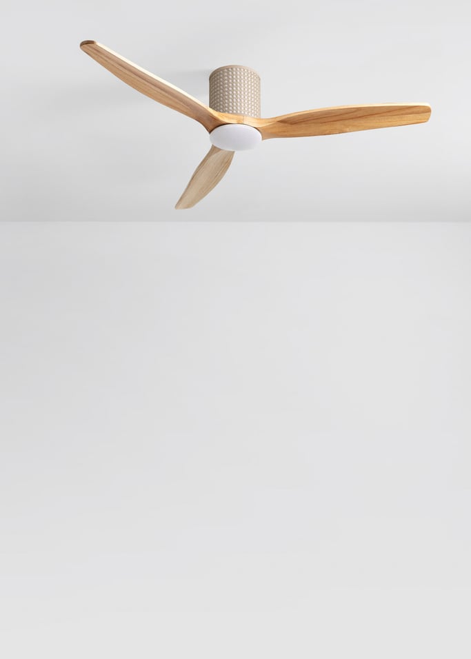 WIND CALM CUSTOM RATTAN - Wentylator sufitowy 40W cichy Ø132 cm z oświetleniem LED w korpusie i lampie, obraz z galerii 2
