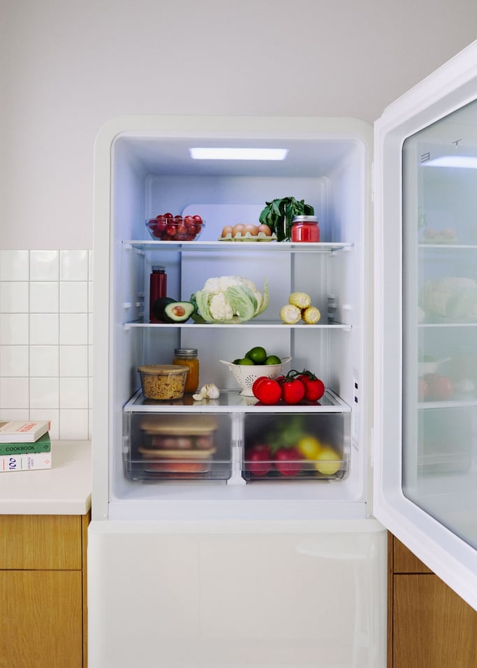 FRIDGE RETRO KNOCK KNOCK 401L - Zapukaj w drzwi, aby zobaczyć wnętrze bez otwierania lodówki, obraz z galerii 8