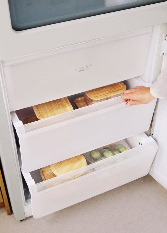 FRIDGE RETRO KNOCK KNOCK 401L - Zapukaj w drzwi, aby zobaczyć wnętrze bez otwierania lodówki, obraz z galerii 10